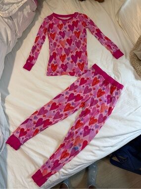 Little Sleepies Pink & Red Heart-Print Long-Sleeve Pajama Set